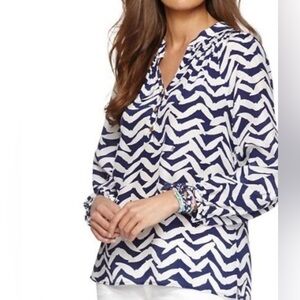 Lilly Pulitzer Silk Navy and White Elsa Blouse